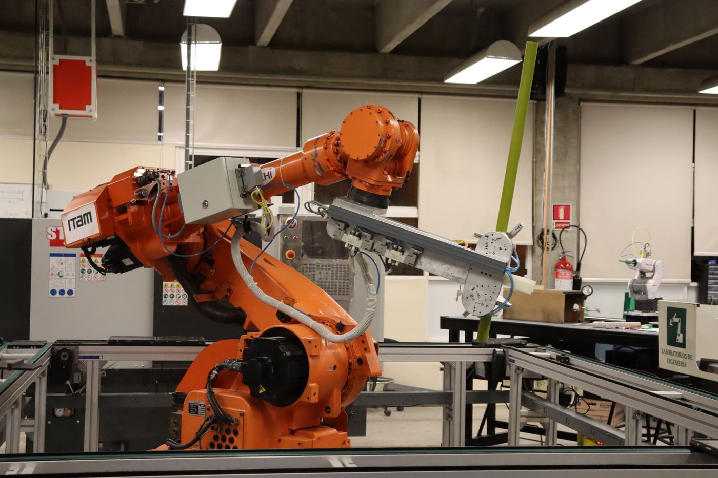 Industrial robotic arm in a laboratory development setting